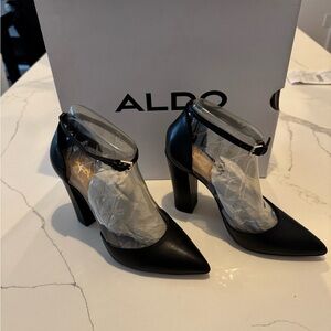 Aldo Black Block Heel with Ankle Strap